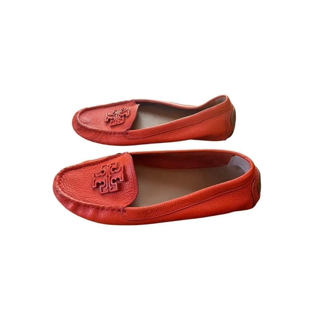 Tory Burch Lowell 2 Driver loafer, Spicy Orange tumbled leather size 8m